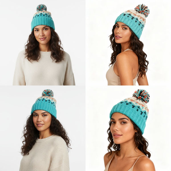COUTHIE AZTEC DESIGN BLUE POM POM HAT (POM30)