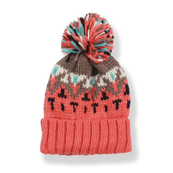 COUTHIE AZTEC DESIGN PINK POM POM HAT (POM31)