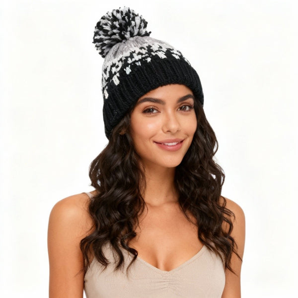 COUTHIE BLACK AZTEC DESIGN POM POM HAT (POM 32)