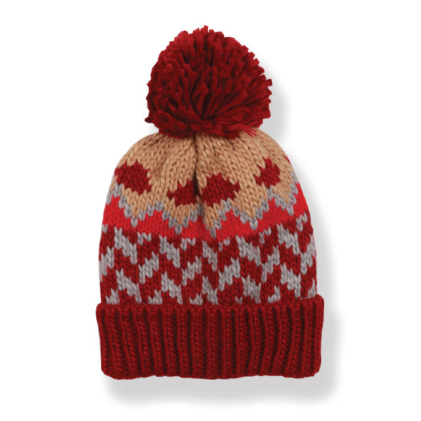 COUTHIE RED AZTEC DESIGN POM POM HAT (POM33)