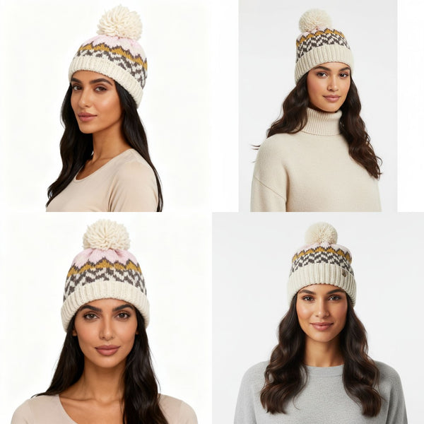 COUTHIE AZTEC DESIGN CREAM POM POM HAT (POM34)