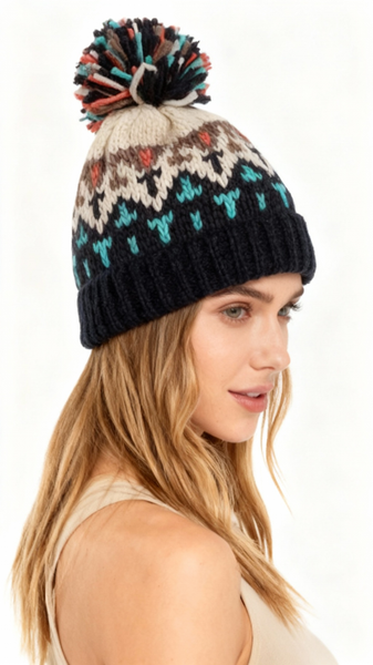 COUTHIE AZTEC DESIGN NAVY POM POM HAT (POM 35)