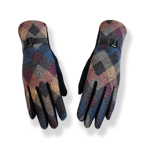 Blue Diamond Check Gloves With Strap (GL35)