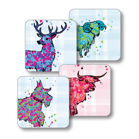 Mixed Animals Tartan Coasters set 4 (SICO41SET)