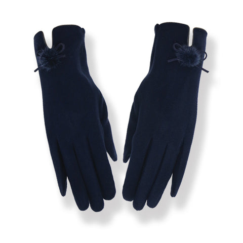Plain Navy Gloves With Pom Pom (GL26)