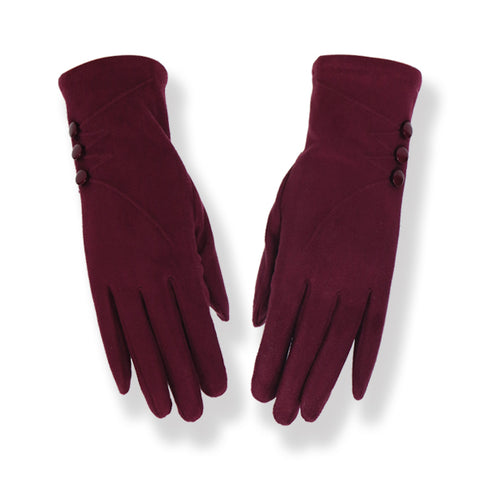 Ladies Burgundy Gloves With Button Detail (GL51)