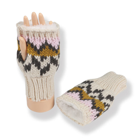 COUTHIE AZTEC DESIGN CREAM MITTS (MITT34)