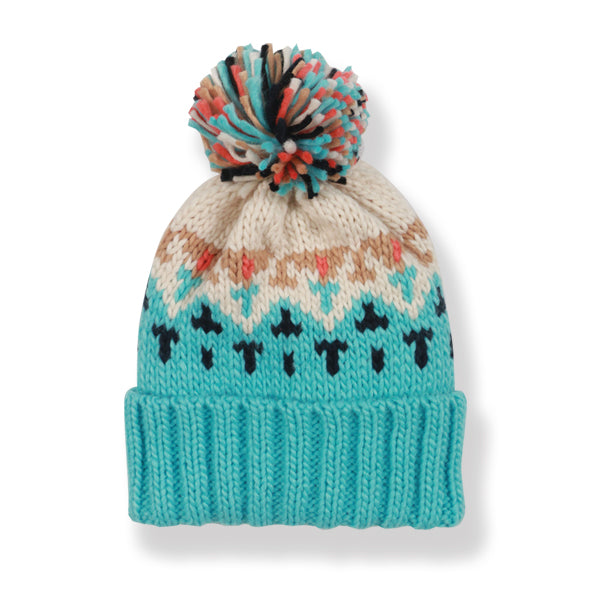 COUTHIE AZTEC DESIGN BLUE POM POM HAT (POM30)