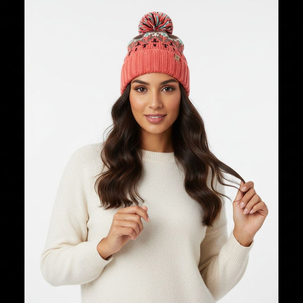 COUTHIE AZTEC DESIGN PINK POM POM HAT (POM31)