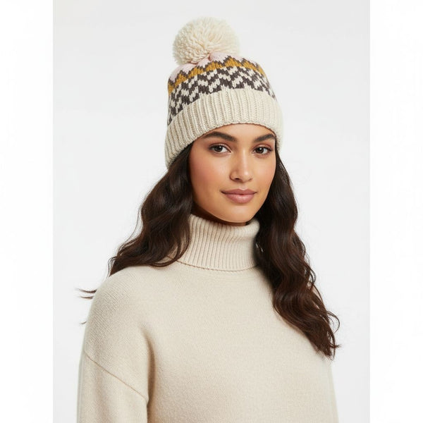 COUTHIE AZTEC DESIGN CREAM POM POM HAT (POM34)