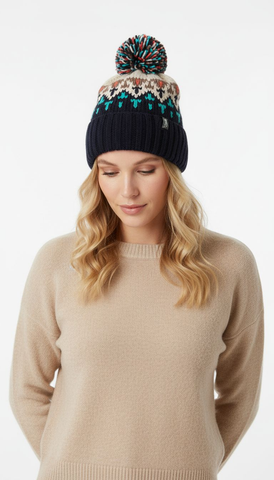 COUTHIE AZTEC DESIGN NAVY POM POM HAT (POM 35)