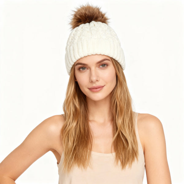 GLENMORE POM POM HAT - CREAM (POM43)