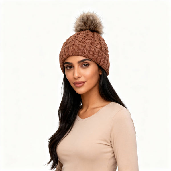 GLENMORE POM POM HAT - BROWN (POM45)