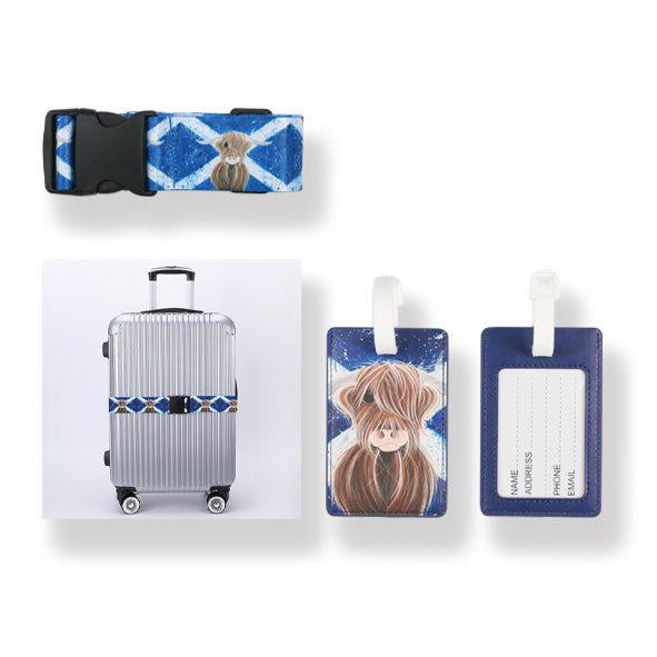 COUTHIE LUGGAGE STRAP & TAG-McMOO HIGHLANDER DESIGN (TRAV01HIG)