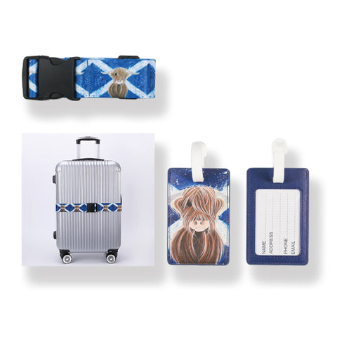 COUTHIE LUGGAGE STRAP & TAG-McMOO HIGHLANDER DESIGN (TRAV01HIG)