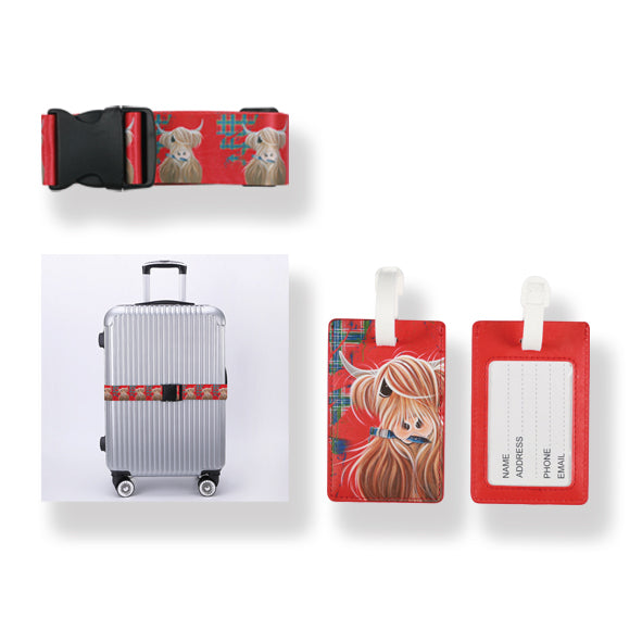 COUTHIE LUGGAGE STRAP & TAG-McMOO TARTAN PAINT DESIGN (TRAV01TP)