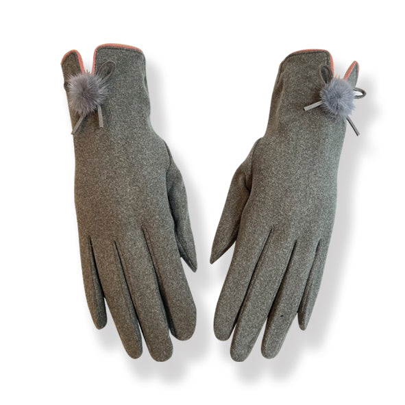 Plain Grey Gloves With Pom Pom (GL21)