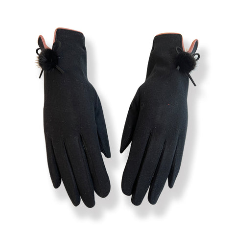 Plain Black Gloves With Pom Pom (GL22)