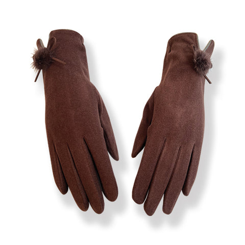 Plain Dark Coffee Colour Gloves With Pom Pom (GL24)