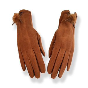 Plain Brown Gloves With Pom Pom (GL25)