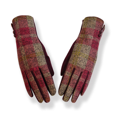 Pink Check Gloves With Button (GL31)