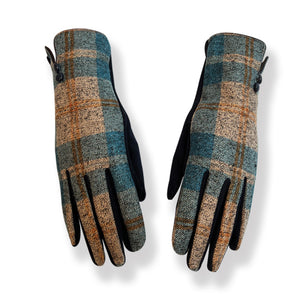 Blue Check Gloves with Button (GL32)