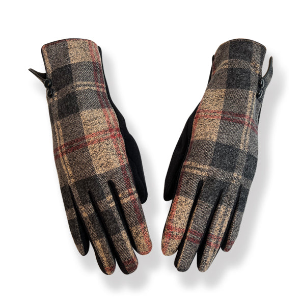 Coffee Check Gloves With Button (GL33)