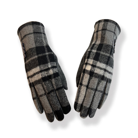 Grey Check Gloves With Buttons (GL37)
