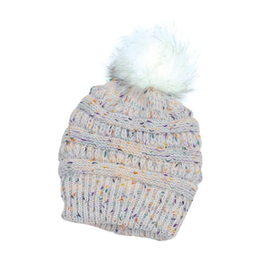 Pom Pom Hat in Multicoloured White (POM14)