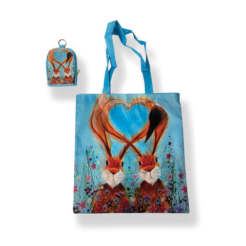 Hares In Love Folding Shopping Bag In Pouch (T45HARE)