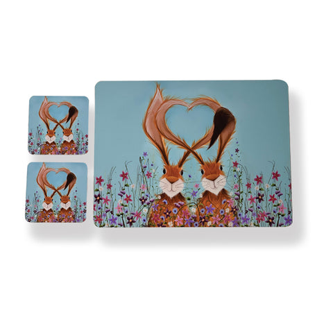 Hares In Love Tablemats & Coasters (set of 4 ) (TMSETHARE)