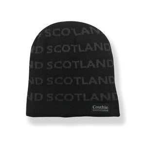 Scotland Beanie hat black with grey writing - Fleece lined
