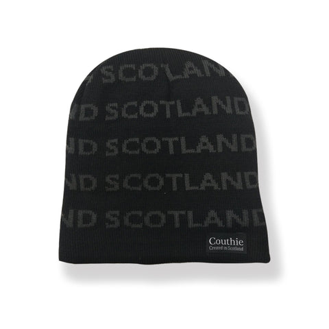 Scotland Beanie hat black with grey writing - Fleece lined